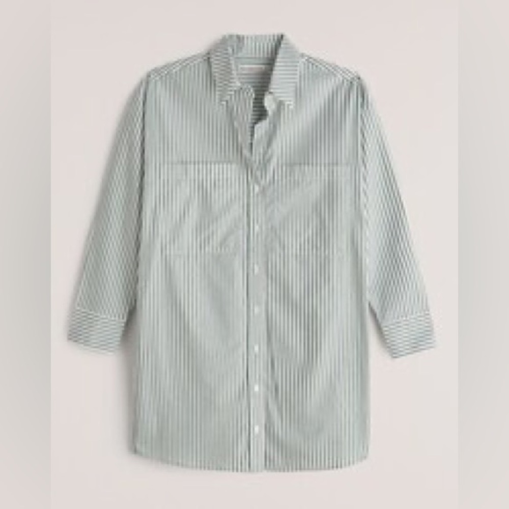 Abercrombie Relaxed Poplin Shirt Dress in Green Stripe